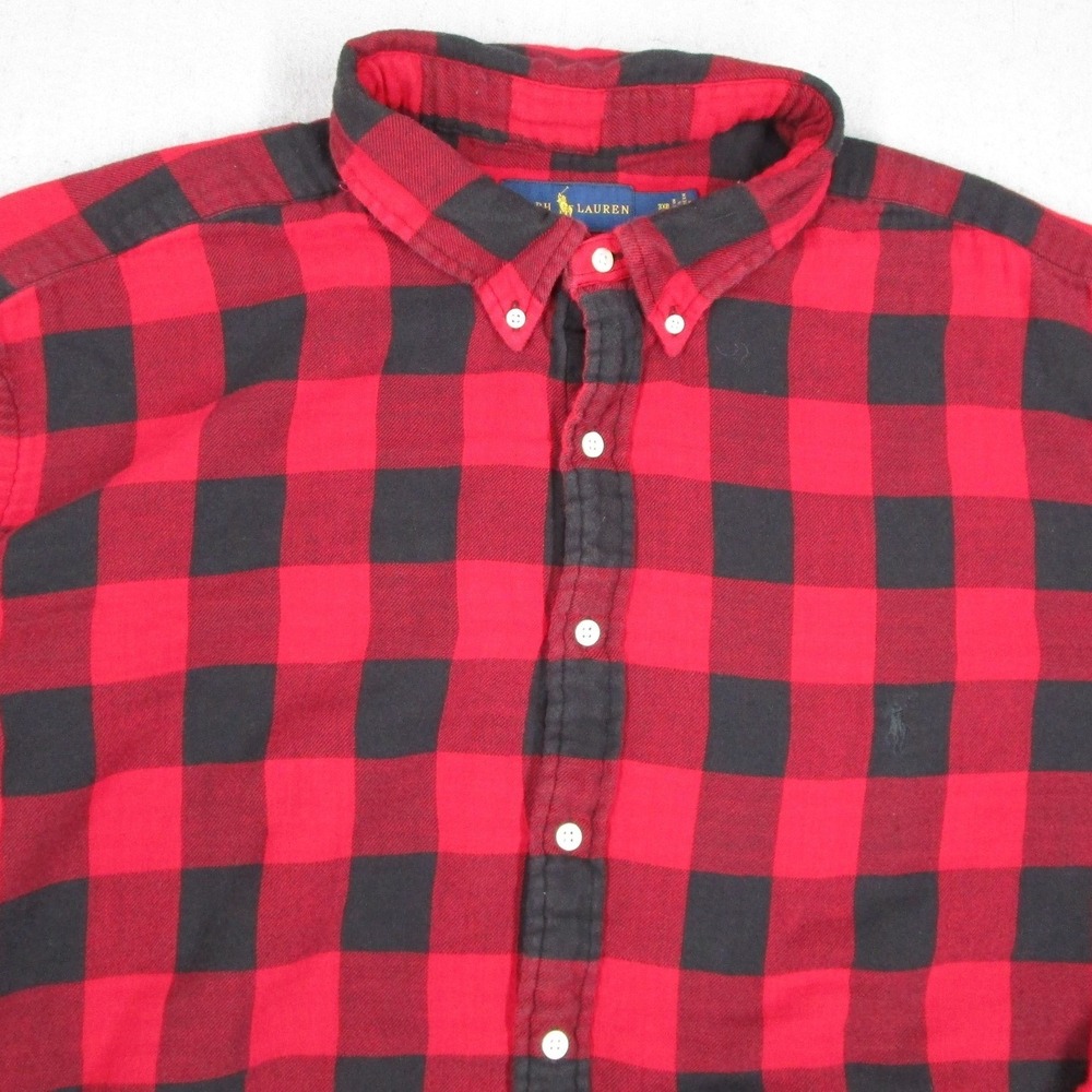 Ralph Lauren Mens 3XB Red Black Buffalo Plaid Button Down Flannel Shirt Big Tall - Picture 2 of 11